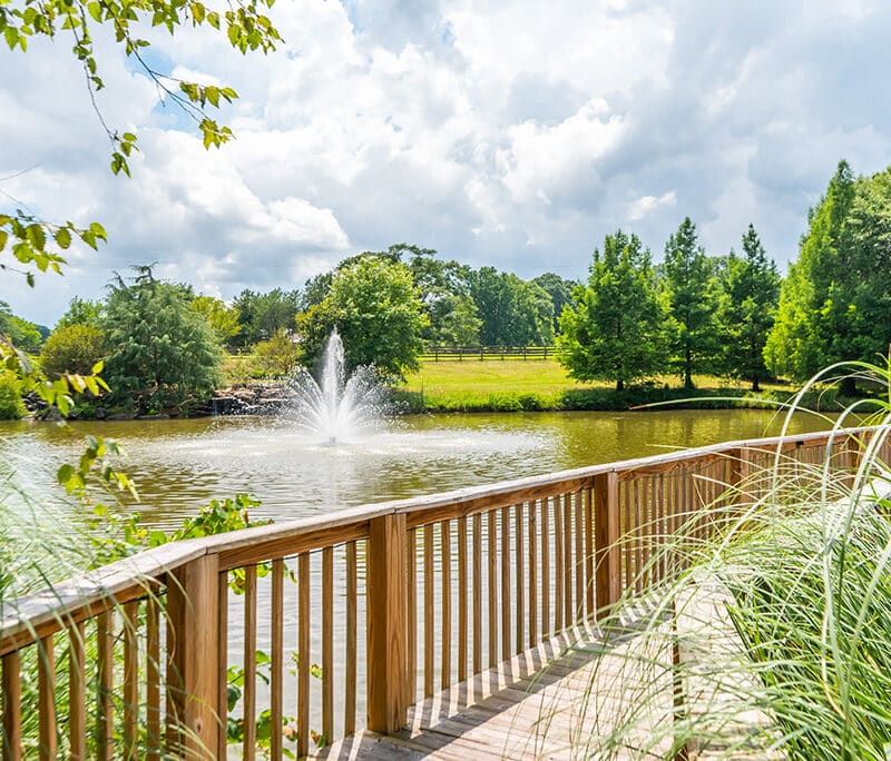 View of fountain from bridge at The Falls at Whitetail Ranch