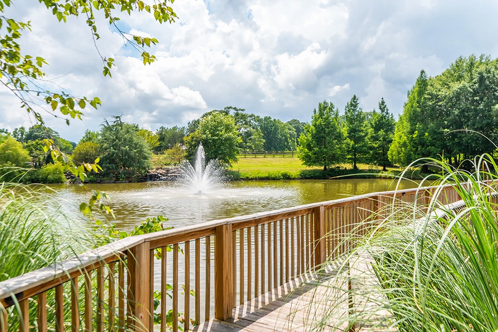 View of fountain from bridge at The Falls at Whitetail Ranch